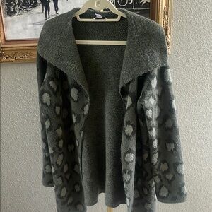 Luxurious green Gray Knit Cardigan with Fuzzy Dot Pattern